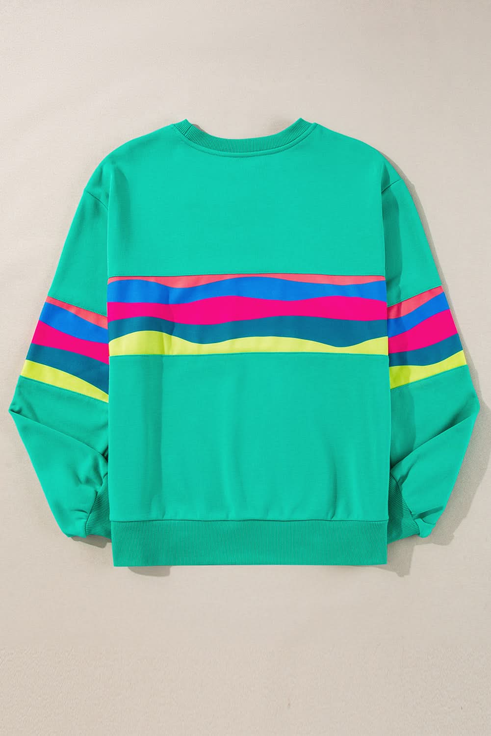 Green Colorful Striped Accent Long Sleeve T Shirt - Love Salve